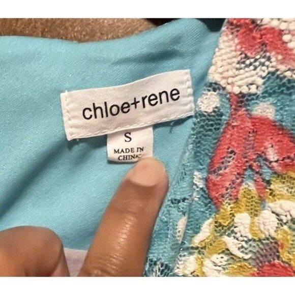 Chloe+Rene Floral Polka Dot Dress Size Small Teal Pink Yellow - Picture 3 of 5